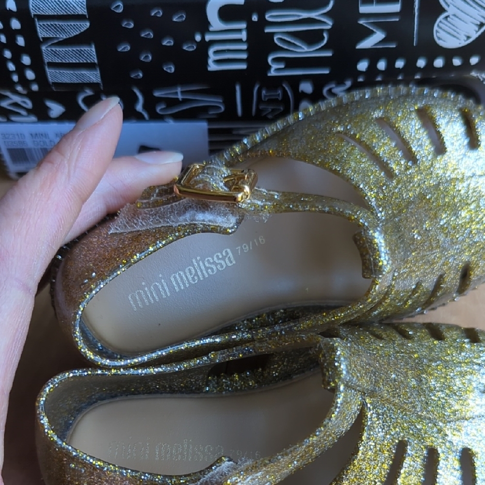Mini Melissa Kids Gold Glitter Sandals - Picture 2 of 5